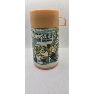 VTG Snow White & the Seven Dwarfs Lunchbox Thermos Aladdin 8oz w/Stopper & Lid
